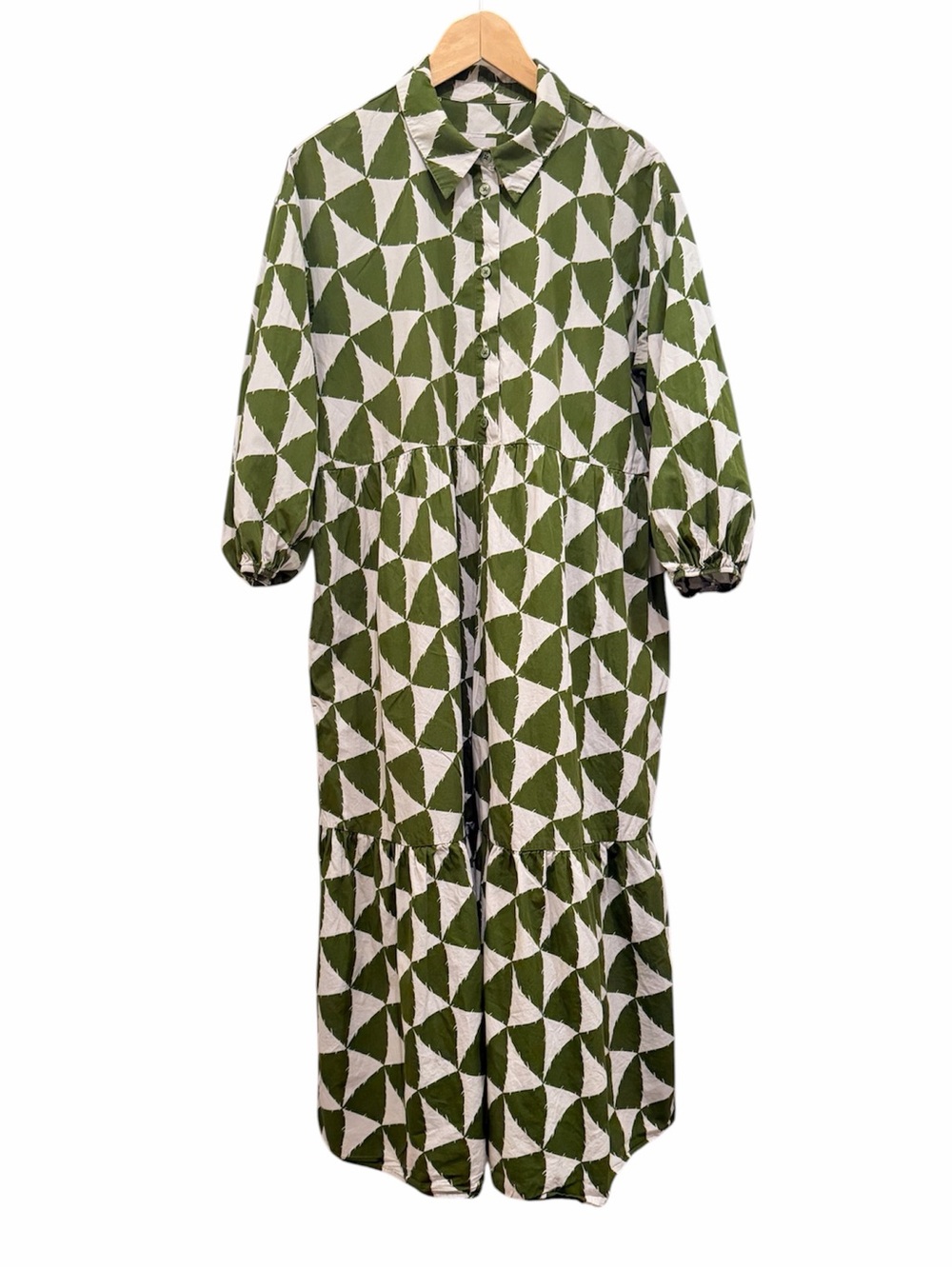 Anthropologie Maeve The Bettina Tiered Shirt Dress In Green Motif Size Large - Picture 2 of 12